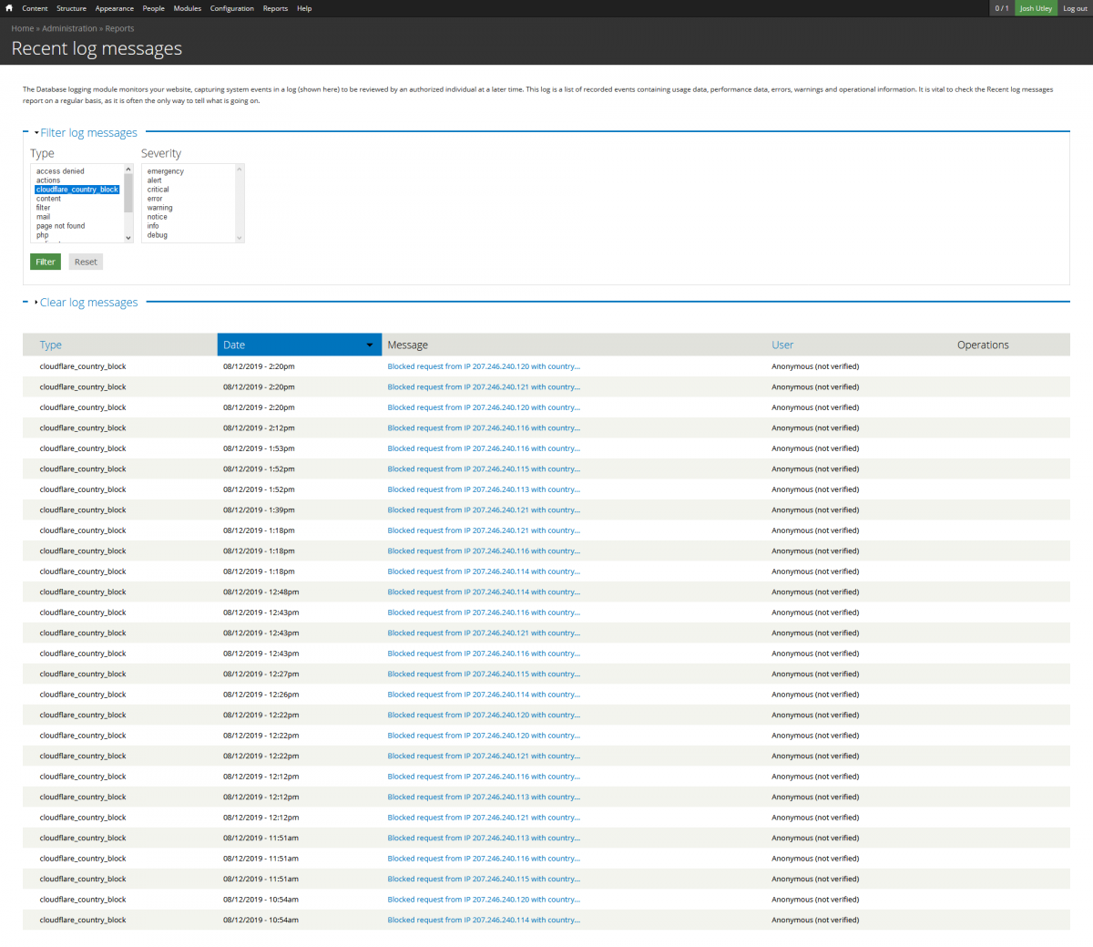 Log Messages from Cloudflare Configuration in Drupal