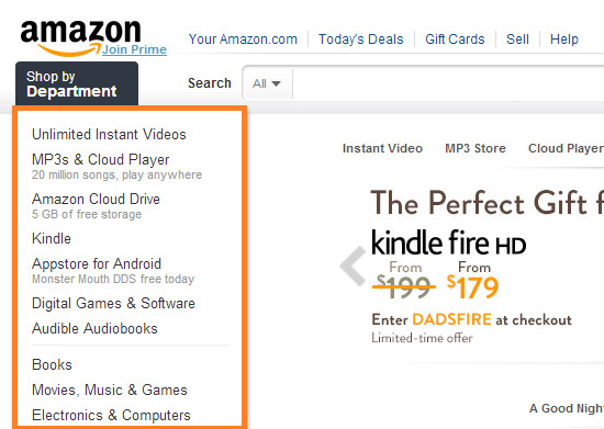 Amazon website example
